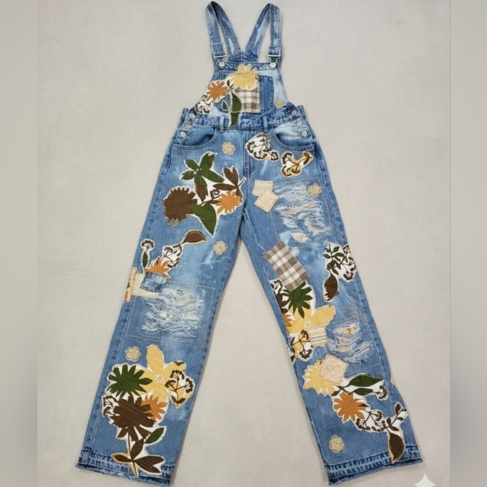 Upcycled & Handcrafted Floral Patchwork Denim Ove… - image 3